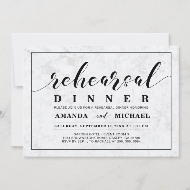 Marble | Enkel Modern Bröllopsrepetition Middag Inbjudningar (Framsida)