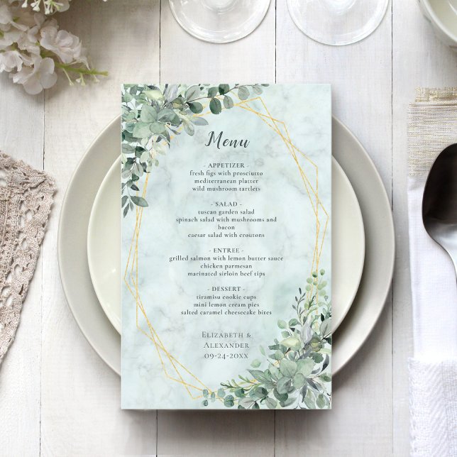 Marble Eucalyptus Greenery Elegant bröllop Menu (Skapare uppladdad)