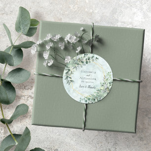 Marble Eucalyptus Greenery Geometric Bröllop Runt Klistermärke