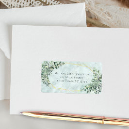 Marble Eucalyptus Greenery Guld Bröllop Adress Adressetikett