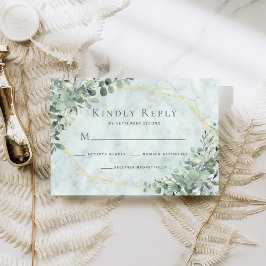 Marble Eucalyptus Greenery Guld Geometric Bröllop OSA Kort