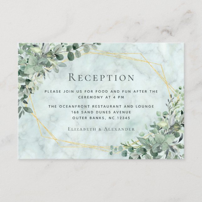 Marble Eucalyptus Greenery Guld Wedding Reception Tilläggskort (Framsida)