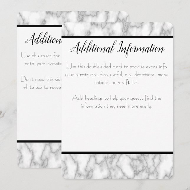 Marble Extra Informationskort Inbjudningar (Fram/baksida)