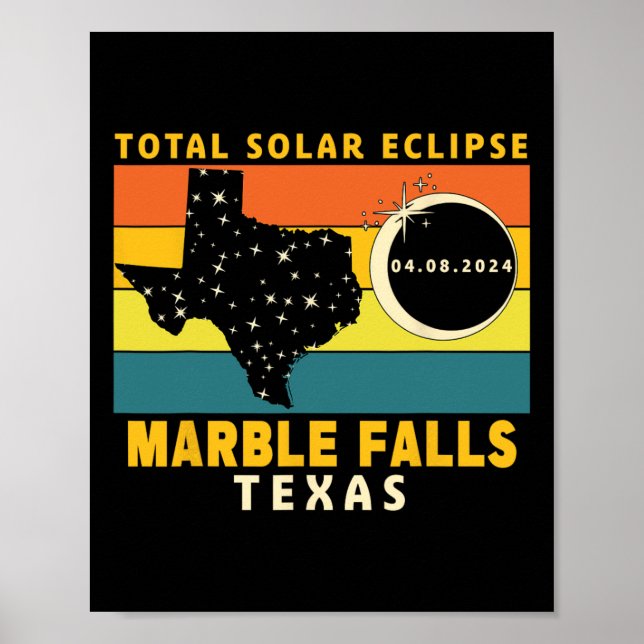 Marble Falls Texas Total Solar Eclipse 2024 Poster (Framsidan)