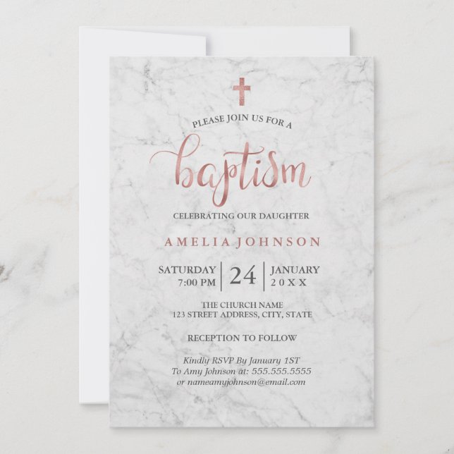 Marble Fals Rosa Guld Dop Invitation Inbjudningar (Framsida)