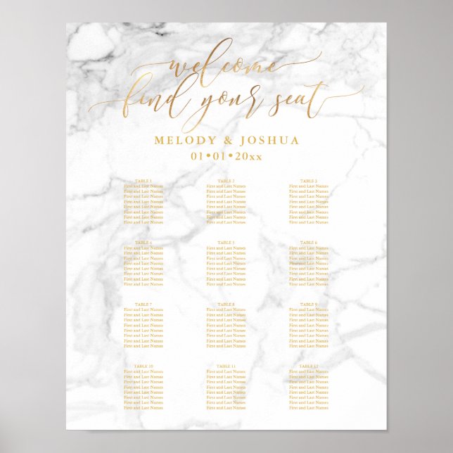 Marble+Faux Guld-skript PixDezines-sittdiagram Poster (Framsidan)