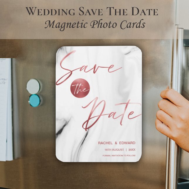 Marble Faux Ro Guld Bröllop spara datum Magnet (Skapare uppladdad)