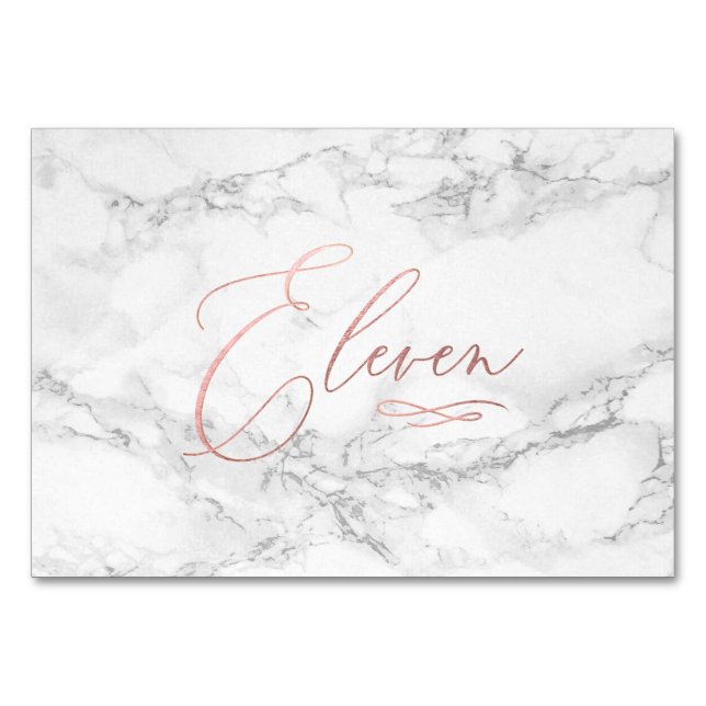 Marble Faux Ro Guld Romantic Calligraphy Elva Bordsnummer (Framsidan)
