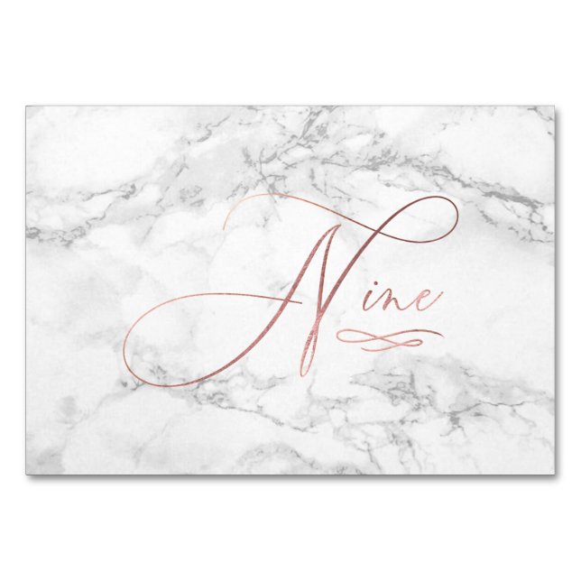 Marble Faux Ro Guld Romantic Calligraphy Nine 9 Bordsnummer (Framsidan)