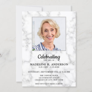 Marble Firande of Life Memorial Photo Funeral Inbjudningar