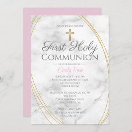 Marble First Heliga Communion Inbjudan för flickor