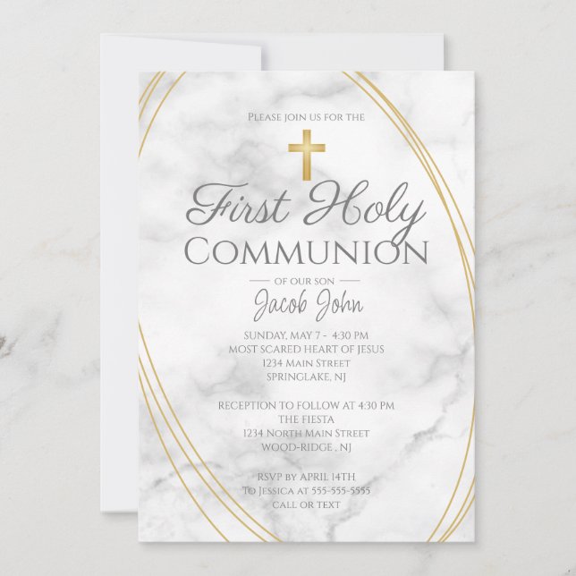 Marble First Heliga Communion Inbjudningar (Framsida)