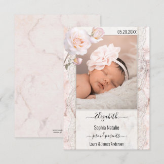 Marble Flicka Photo Birth Announcement Card Tack Kort