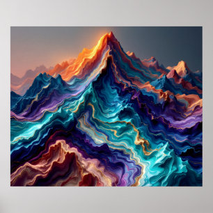 Marble Flow Mountains – Färgglad Abstrakt Konst Po Poster