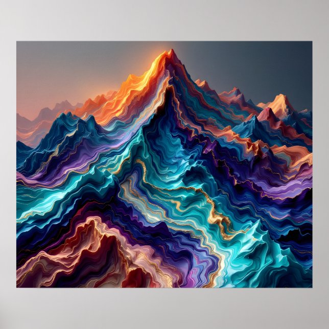 Marble Flow Mountains – Färgglad Abstrakt Konst Po Poster (Framsidan)
