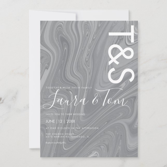 Marble Flytande Grå Agat Typografi Bröllopsinbjuda Inbjudningar (Framsida)