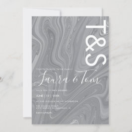 Marble Flytande Grå Agat Typografi Bröllopsinbjuda Inbjudningar