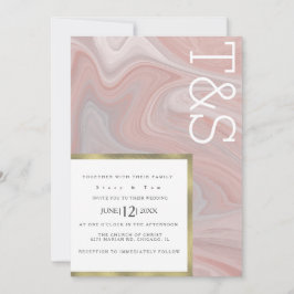 Marble Flytande Rodnad Guld Typografi Bröllop Inbjudningar