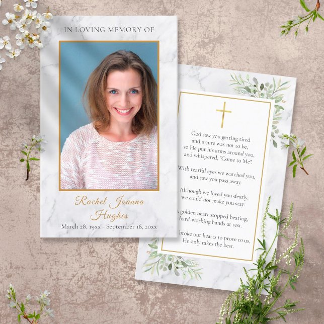 Marble Foliage Funeral Memorial Photo Prayer Cards Visitkort (Skapare uppladdad)