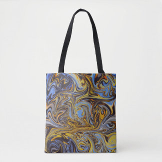 Marble Forms – Blue & Gold Artistic Tote Bag Tygkasse