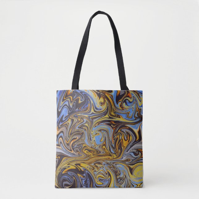 Marble Forms – Blue & Gold Artistic Tote Bag Tygkasse (Framsida)