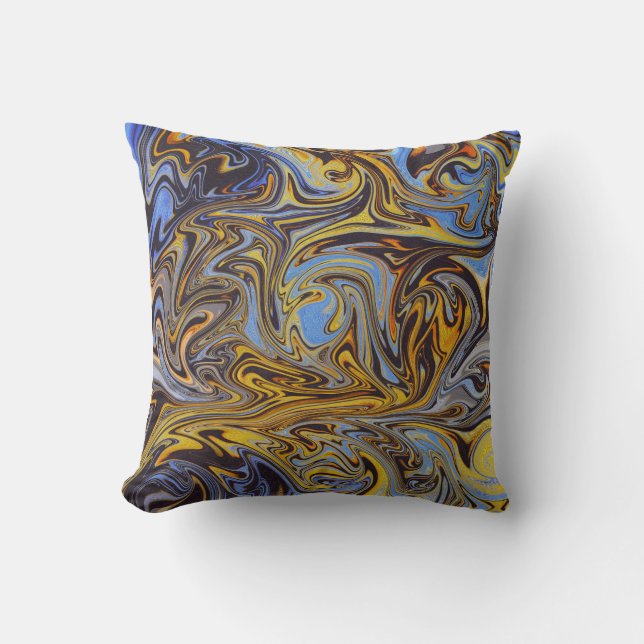 Marble Forms – Blue & Gold Decorative Pillow Kudde (Framsida)