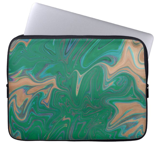 Marble Forms – Green & Gold Natural Flow Laptop Fodral (Framsidan)