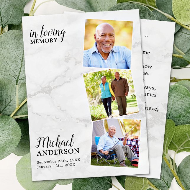 Marble Funeral 3 Photo Memorial Prayer Card Marble Visitkort (Skapare uppladdad)
