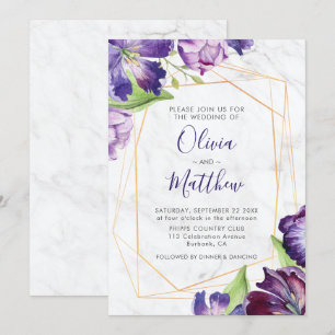 Marble Geometric Guld Lila Tulips Bröllop Inbjudningar