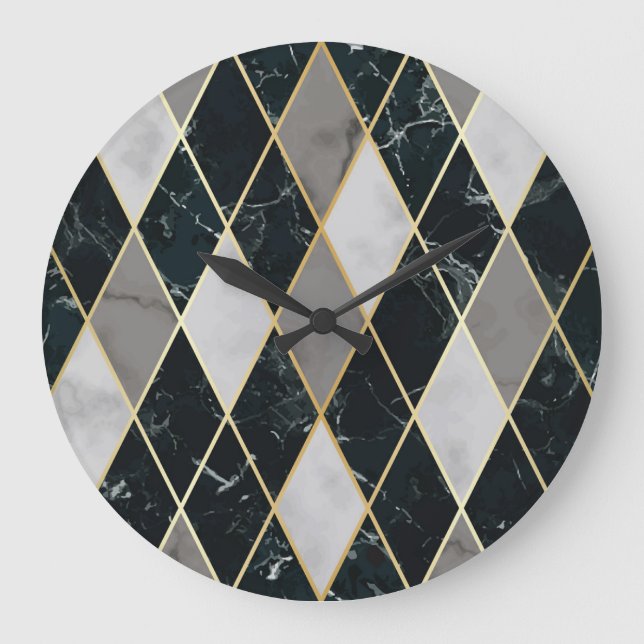 Marble Geometric: Guld Linjer Luxury Stor Klocka (Framsida)
