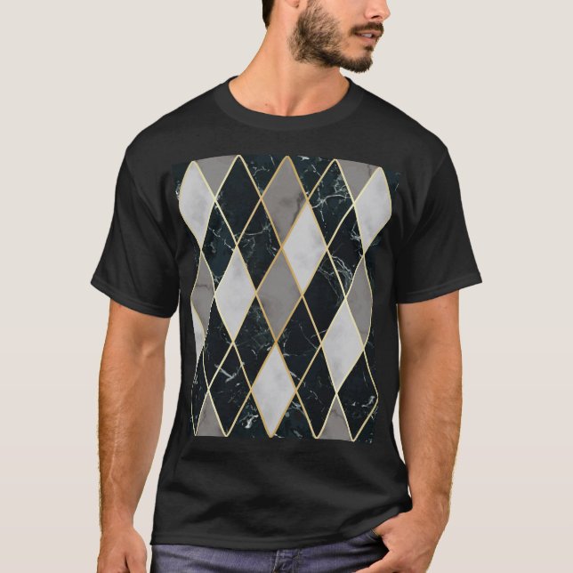 Marble Geometric: Guld Linjer Luxury T Shirt (Framsida)