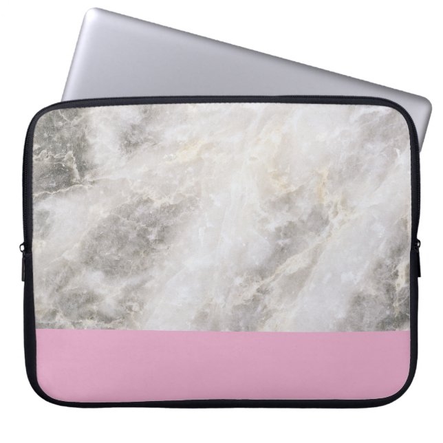 Marble Girly Minimum/ Rosa Färg Block Laptop Sleeve (Framsidan)