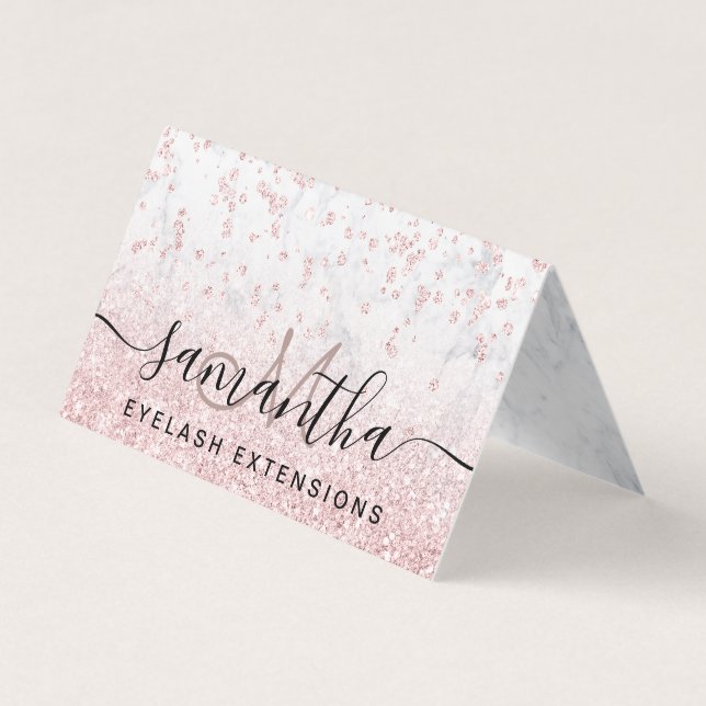 Marble girly ro glitter chic öga eftervård visitkort (Framsida)