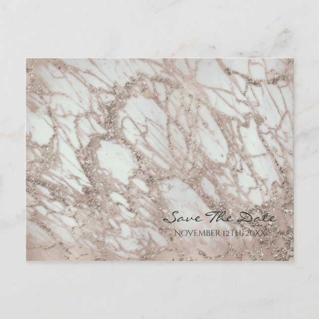 Marble Glamour Rosa Guld Silver Spara Datum Meddelande Vykort (Framsida)