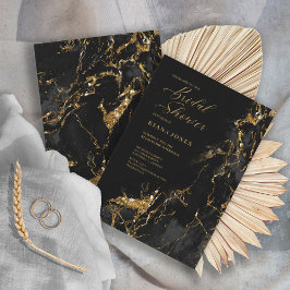 Marble Glitter Bröllop Black Guld ID644 Inbjudningar