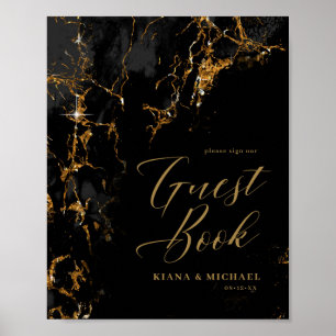 Marble Glitter Bröllop Guests Black Guld ID644 Poster