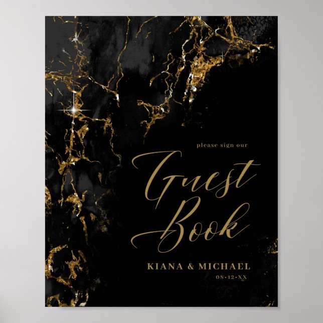 Marble Glitter Bröllop Guests Black Guld ID644 Poster (Framsidan)
