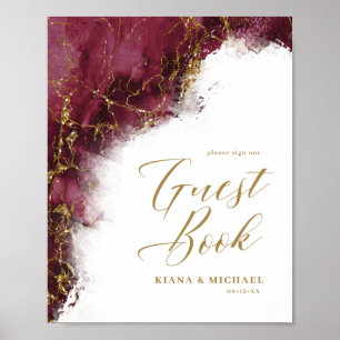 Marble Glitter Bröllop Guests Burgundy Guld ID644 Poster