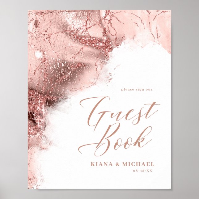 Marble Glitter Bröllop Guests Ro Guld, ID644 Poster (Framsidan)