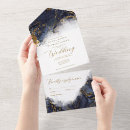 Marble Glitter Bröllop Navy Blue Guld ID644