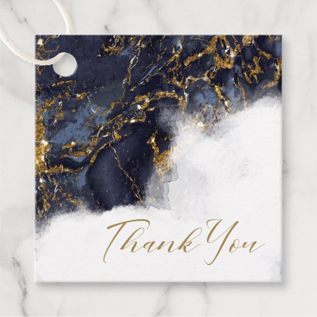 Marble Glitter Bröllop Navy Blue Guld ID644 Gåvor Etiketter (Framsida)