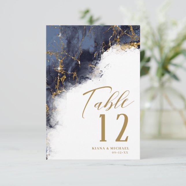 Marble Glitter Bröllop Navy Blue Guld ID644 Inbjudningar (Stående Fram)
