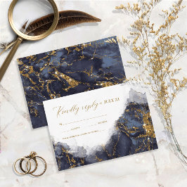 Marble Glitter Bröllop Navy Blue Guld ID644 OSA Kort