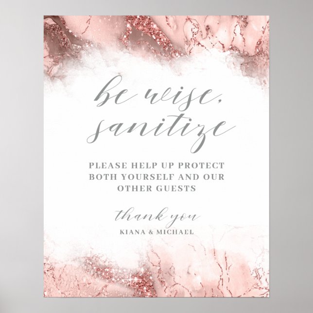 Marble Glitter Bröllop Sanitize Ro Guld ID644 Poster (Framsidan)