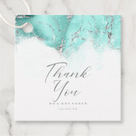 Marble Glitter Bröllop Tack Teal Silver ID644 Gåvor Etiketter