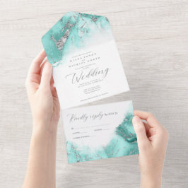 Marble Glitter Bröllop Teal/Silver ID644