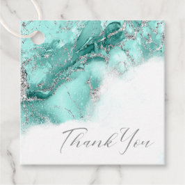 Marble Glitter Bröllop Teal Silver ID644 Gåvor Etiketter
