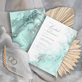 Marble Glitter Bröllop Teal Silver ID644 Inbjudningar