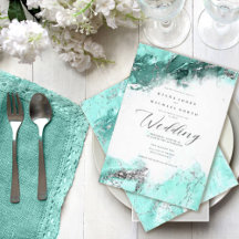 Marble Glitter Bröllop Teal Silver ID644