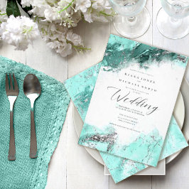 Marble Glitter Bröllop Teal Silver ID644 Inbjudningar